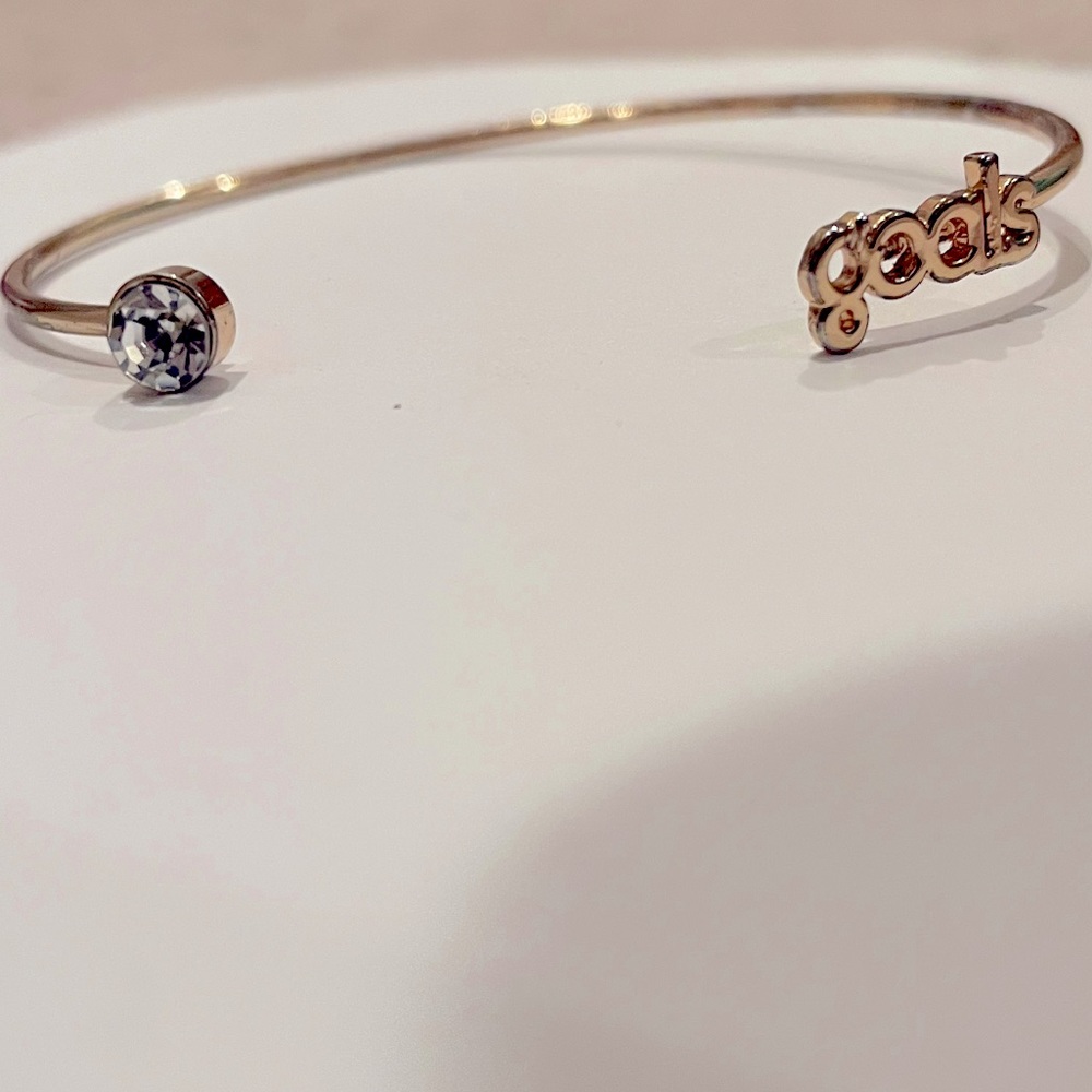 Goals Gold Cuff Bracelet Inspirational Motivational White Stone One Size